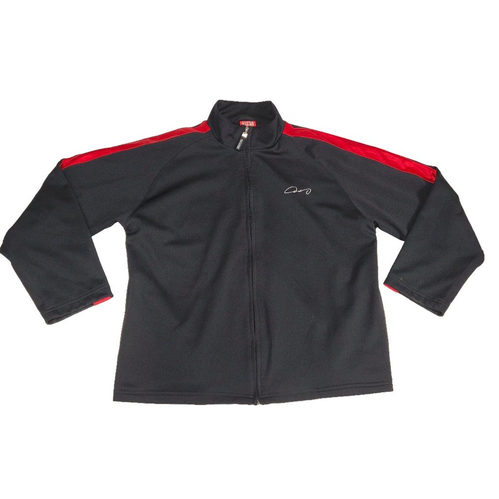Oscar De La Hoya full zip warm up jacket men sz M Medium black red